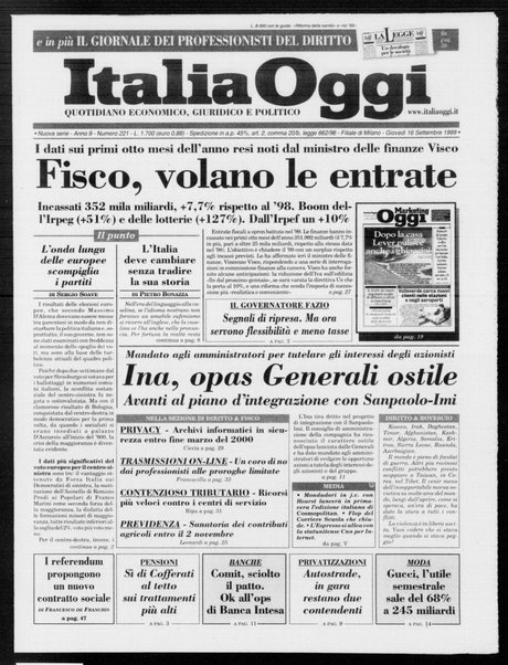 Italia oggi : quotidiano di economia finanza e politica